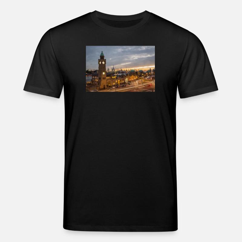 Landungsbrücken am Abend - Affiche - T-shirt bio CREATOR Stanley/Stella Unisexe - noir