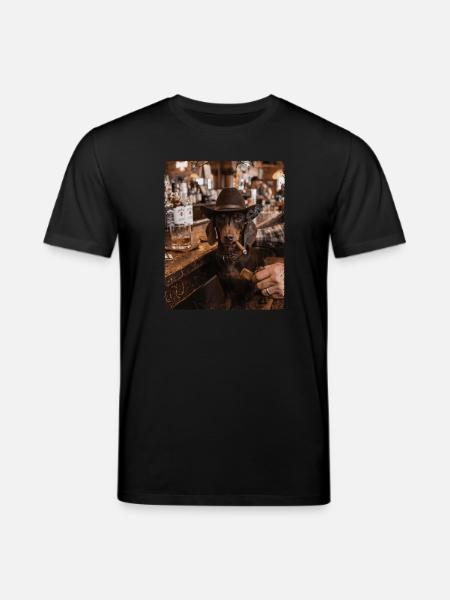 Cowboy Dog Cigar Bar Dachshund - Stanley/Stella CREATOR Unisex Organic T-Shirt - black