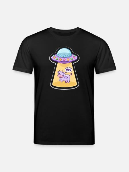 MOO Sjov Alien Ko i UFO Light Beam tegnefilm - Stanley/Stella CREATOR økologisk unisex-T-shirt - sort
