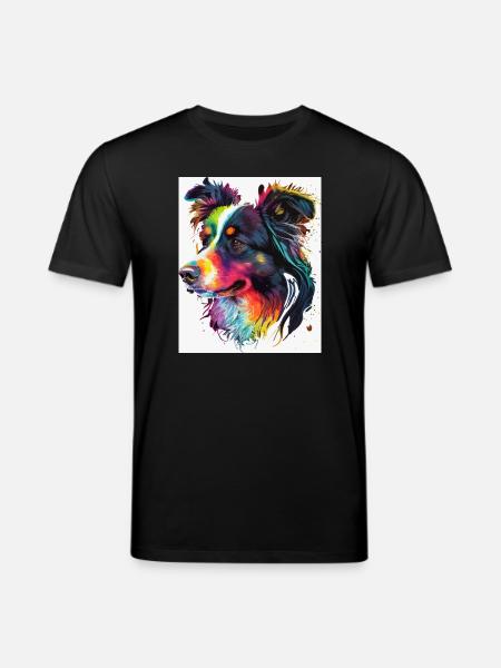 Rainbow Portrait Dog - Stanley/Stella CREATOR Unisex Organic T-Shirt - black
