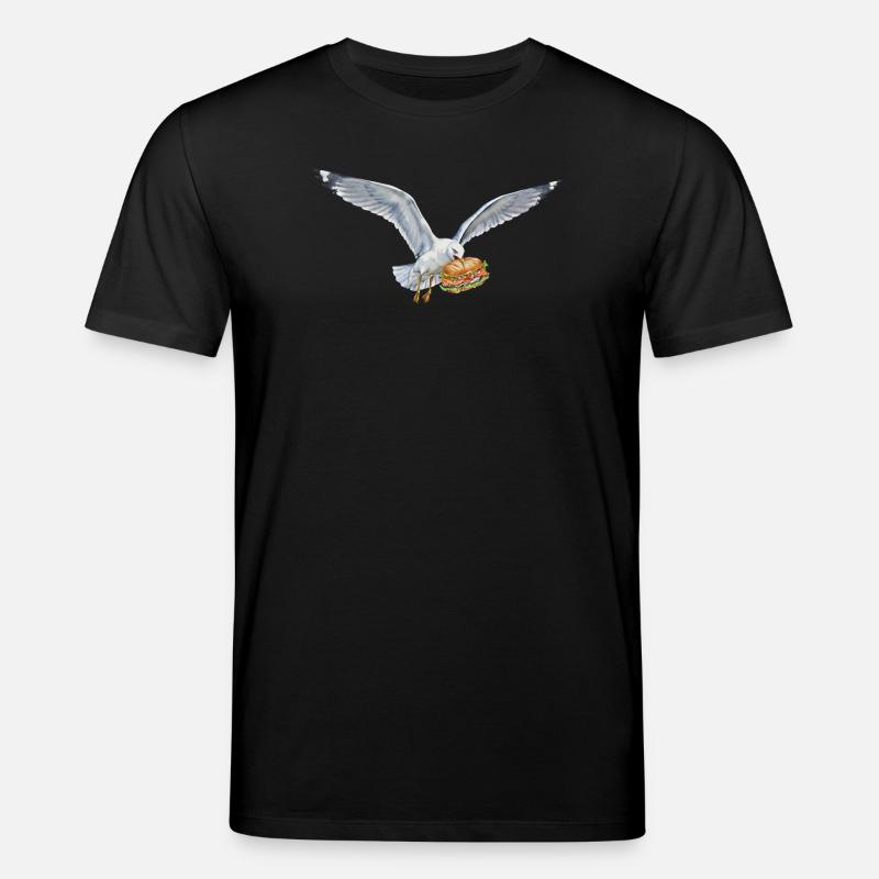 Funny Seagull Steals Fish Rolls Beach - Stanley/Stella CREATOR Unisex Organic T-Shirt - black