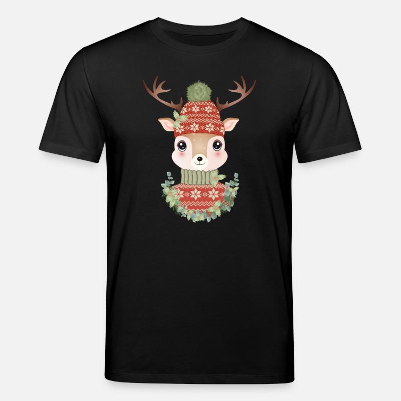 niedlicher Hirsch mit Pullover,Bommelmütze & Kranz - Stanley/Stella Unisex Bio-T-Shirt CREATOR - Schwarz