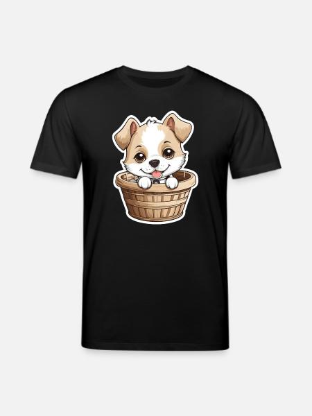 Cute dog in dog basket - Stanley/Stella CREATOR Unisex Organic T-Shirt - black