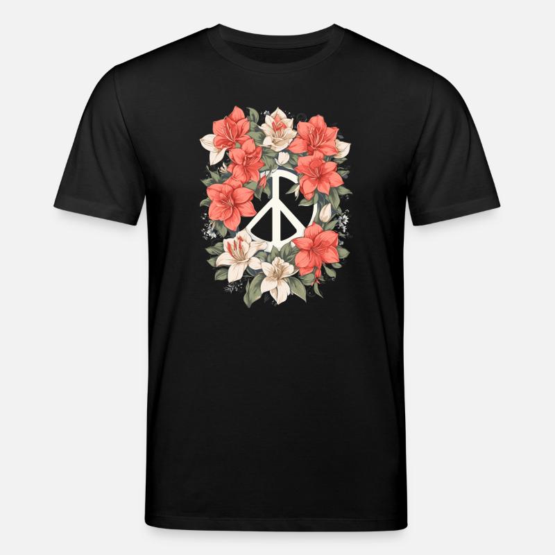 Friedenszeichen mit Blumen - Stanley/Stella Unisex Bio-T-Shirt CREATOR  - Schwarz