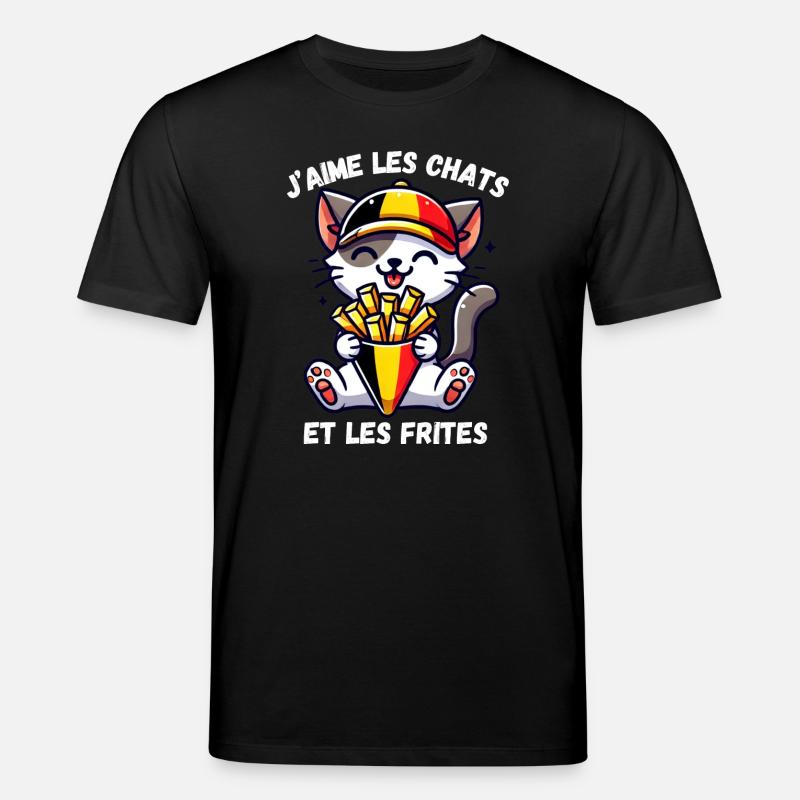 J'aime les chats et les frites - T-shirt bio CREATOR Stanley/Stella Unisexe - noir