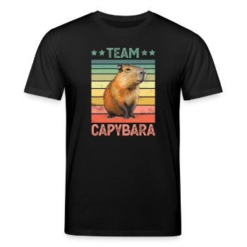 Capybara Wasserschwein - Stanley/Stella Unisex Bio-T-Shirt CREATOR  - Schwarz - Vorne - Alina (178cm) & Michal (187cm)