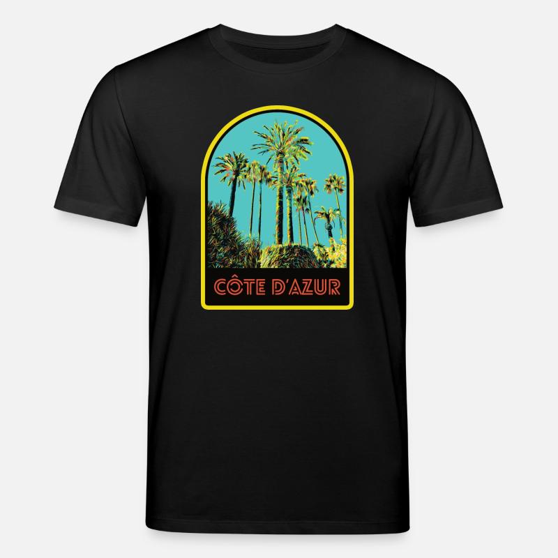 llustration palmiers emblématiques, Còte d'Azur - T-shirt bio CREATOR Stanley/Stella Unisexe - noir