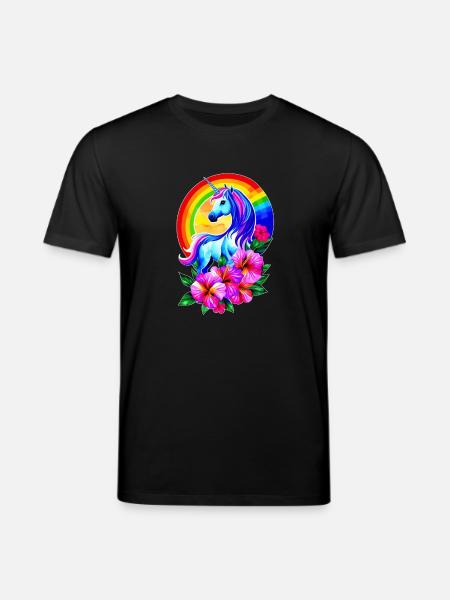Magisches Regenbogen-Einhorn mit Blumen - Stanley/Stella Unisex Bio-T-Shirt CREATOR - Schwarz