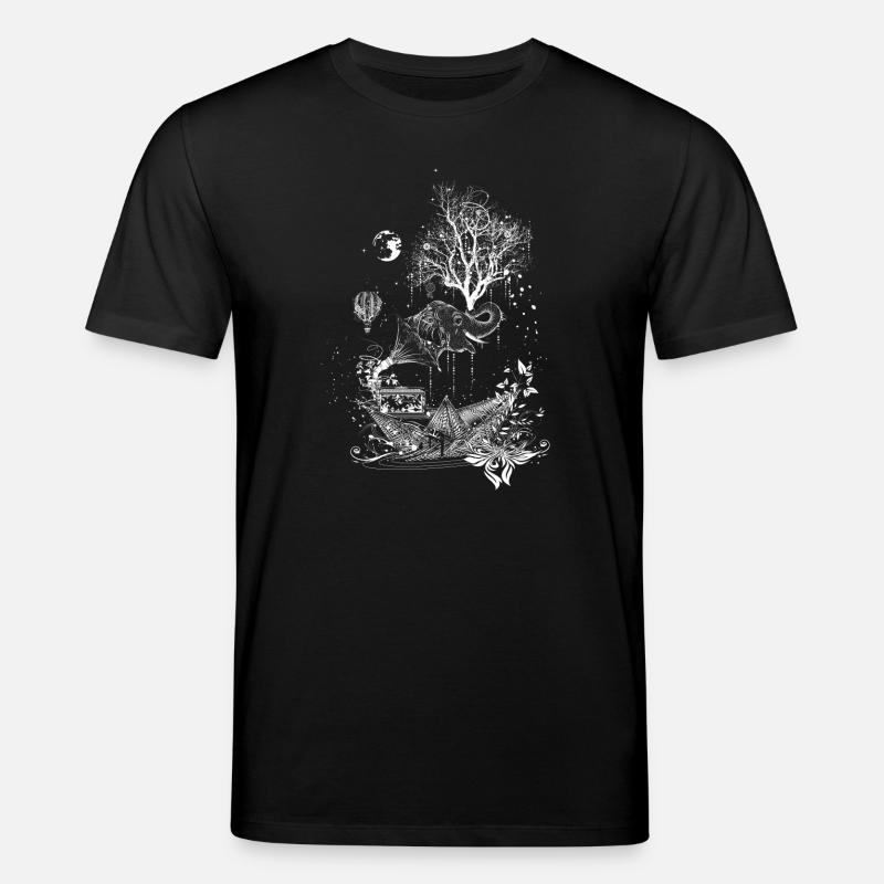 Elefant,Papierschiff und Baum- surreales Design - Stanley/Stella Unisex Bio-T-Shirt CREATOR  - Schwarz