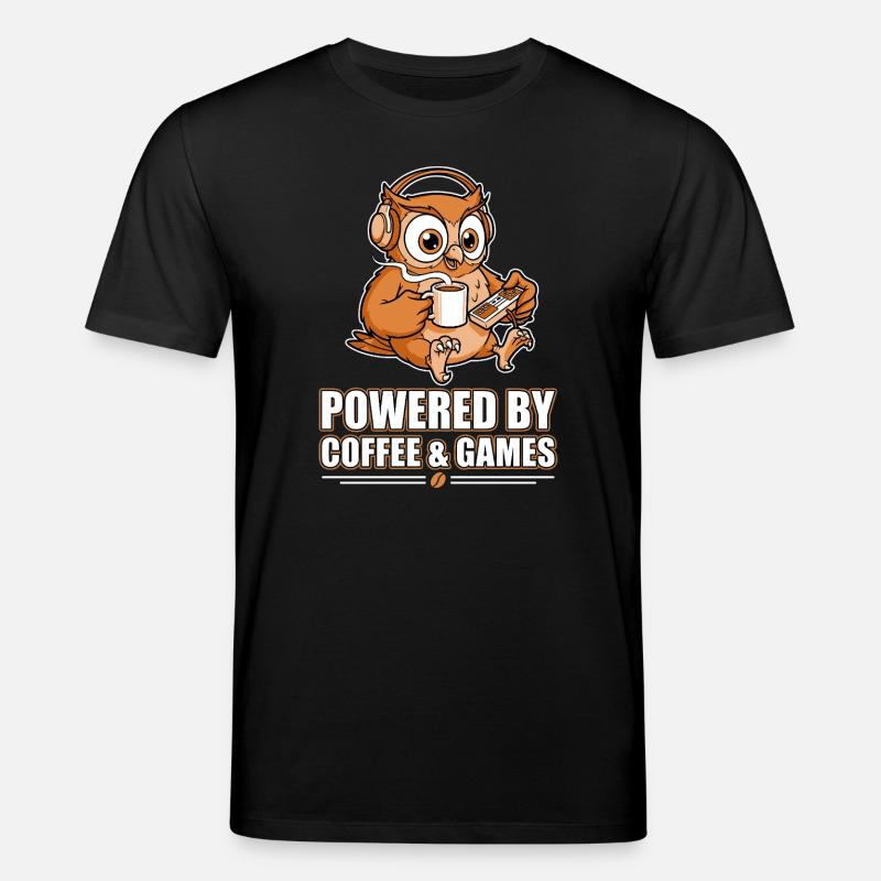 Eule mit Kaffee und Games - Stanley/Stella Unisex Bio-T-Shirt CREATOR  - Schwarz
