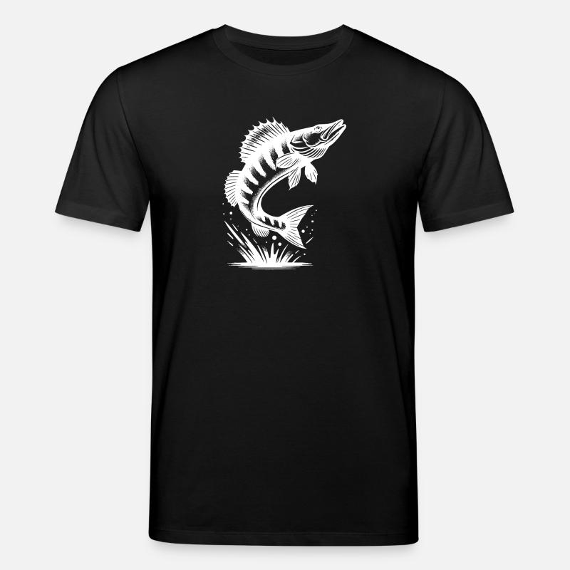 Großer springender Zander Fisch - Stanley/Stella Unisex Bio-T-Shirt CREATOR  - Schwarz