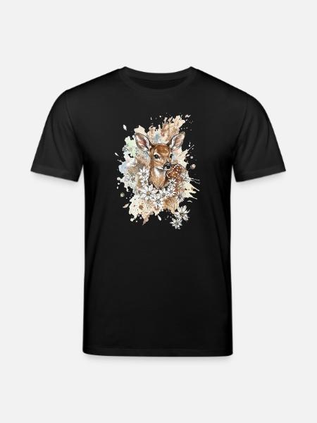 Zarter Rehzauber im Blumenmix - Stanley/Stella Unisex Bio-T-Shirt CREATOR - Schwarz