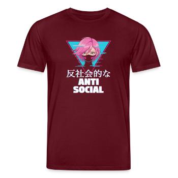 Anime anti social - Stanley/Stella CREATOR Unisex Organic T-Shirt - burgundy - Front - Alina (178cm) & Michal (187cm)