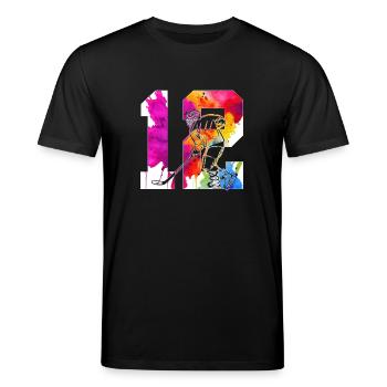 NUMMER 12 EISHOCKEY 12. GEBURTSTAG - Stanley/Stella Unisex Bio-T-Shirt CREATOR  - Schwarz - Vorne - Alina (178cm) & Michal (187cm)