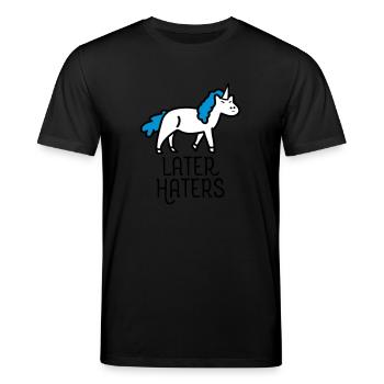 Later Haters (Unicorn) - Stanley/Stella Unisex Bio-T-Shirt CREATOR  - Schwarz - Vorne - Alina (178cm) & Michal (187cm)