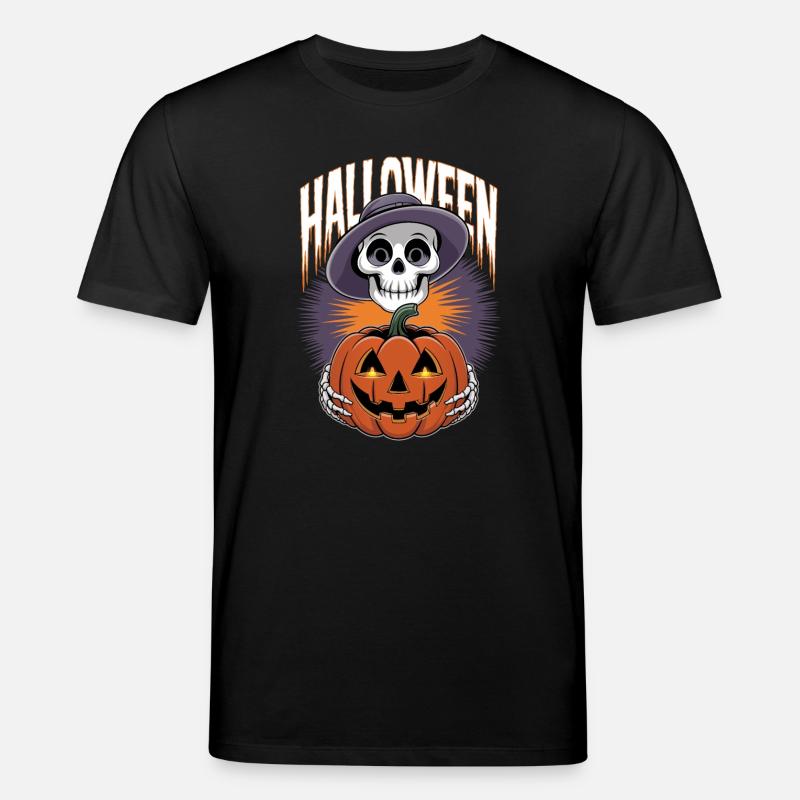 Squelette d’Halloween avec citrouille lanterne - T-shirt bio CREATOR Stanley/Stella Unisexe - noir