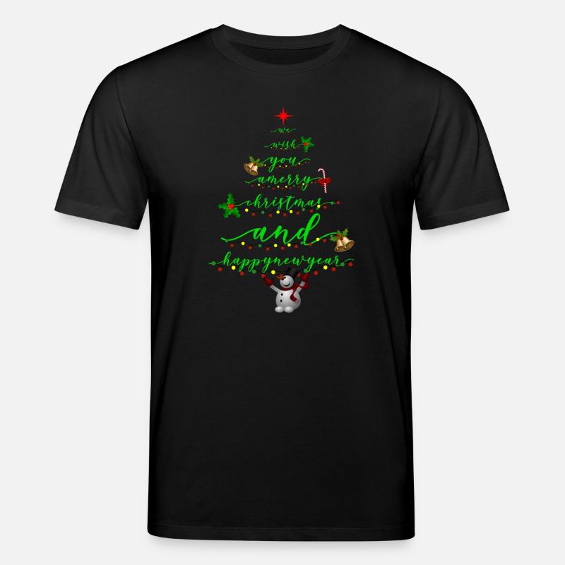 Script Christmas Tree with Snowman - Stanley/Stella CREATOR Unisex Organic T-Shirt - black