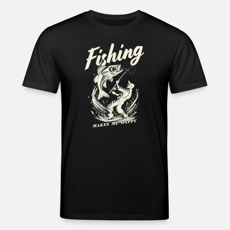 Fishing makes me happy - Stanley/Stella Unisex Bio-T-Shirt CREATOR  - Schwarz
