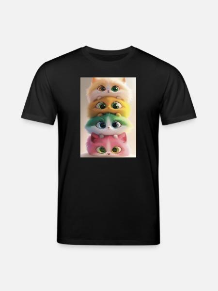 Stacked Rainbow Plush Cats - Stanley/Stella CREATOR Unisex Organic T-Shirt - black