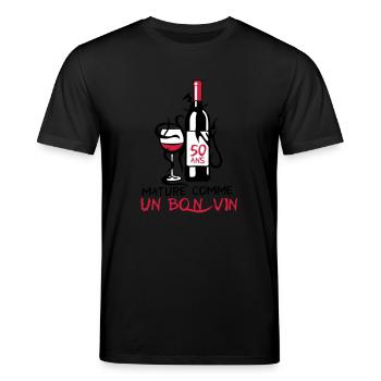 50 ans mature bouteille vin anniversaire - T-shirt bio CREATOR Stanley/Stella Unisexe - noir - Devant - Alina (178cm) & Michal (187cm)