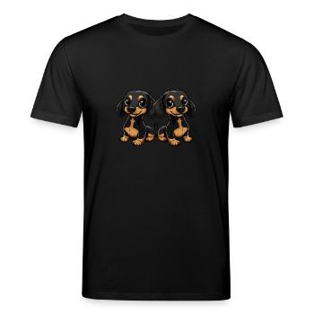 Dackel DachsHund Comic - Stanley/Stella Unisex Bio-T-Shirt CREATOR  - Schwarz - Vorne - Alina (178cm) & Michal (187cm)