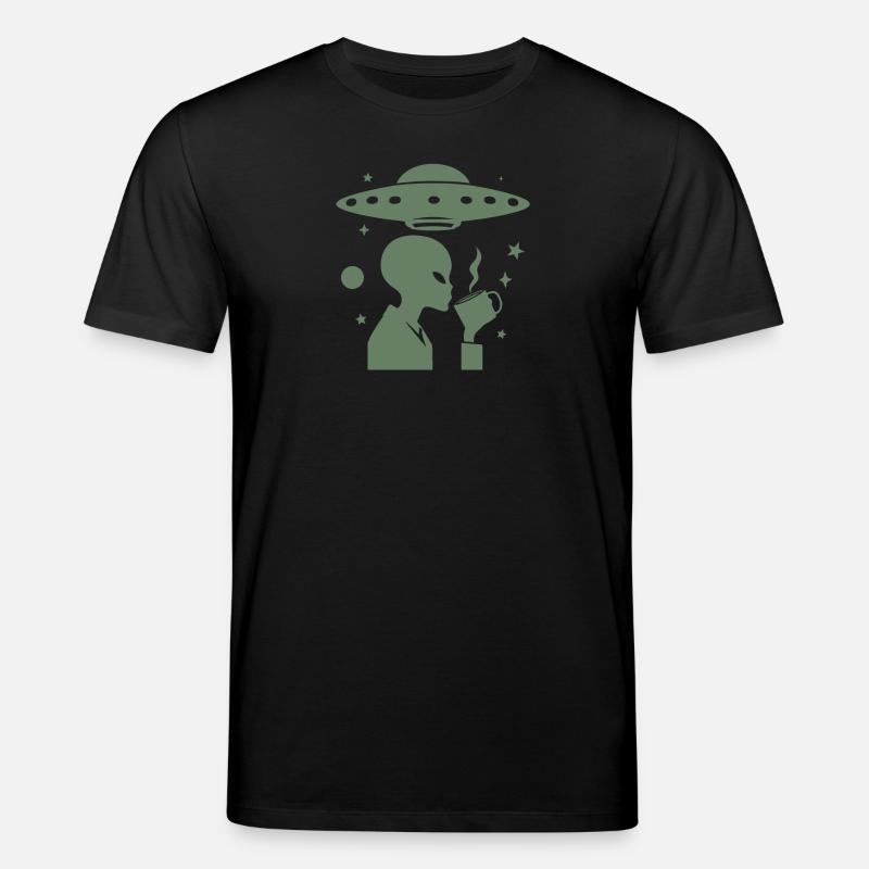 Alien-Silhouette mit Kaffee & UFO - Stanley/Stella Unisex Bio-T-Shirt CREATOR  - Schwarz