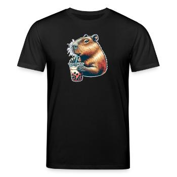 Capybara Bubble Tea - Stanley/Stella Unisex Bio-T-Shirt CREATOR  - Schwarz - Vorne - Alina (178cm) & Michal (187cm)