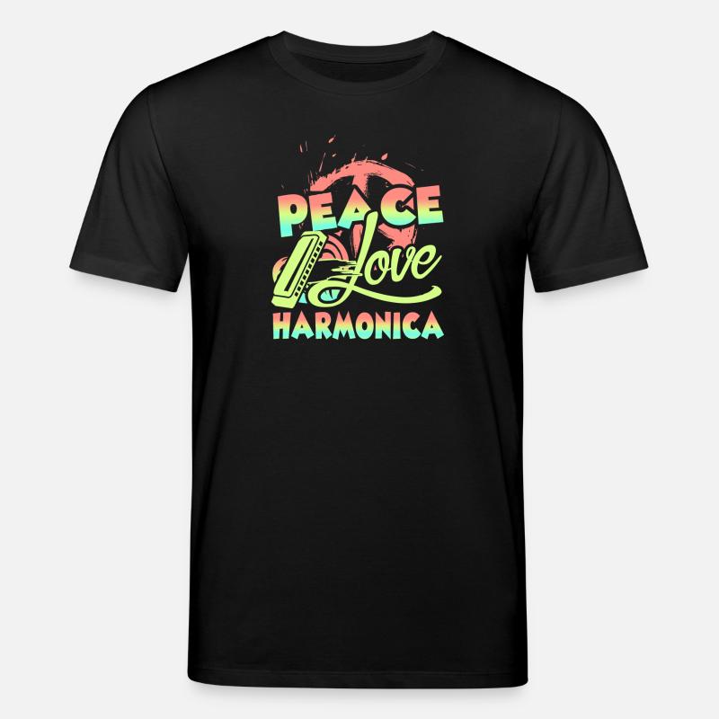 Peace Love Harmonica - Stanley/Stella CREATOR Unisex Organic T-Shirt - black