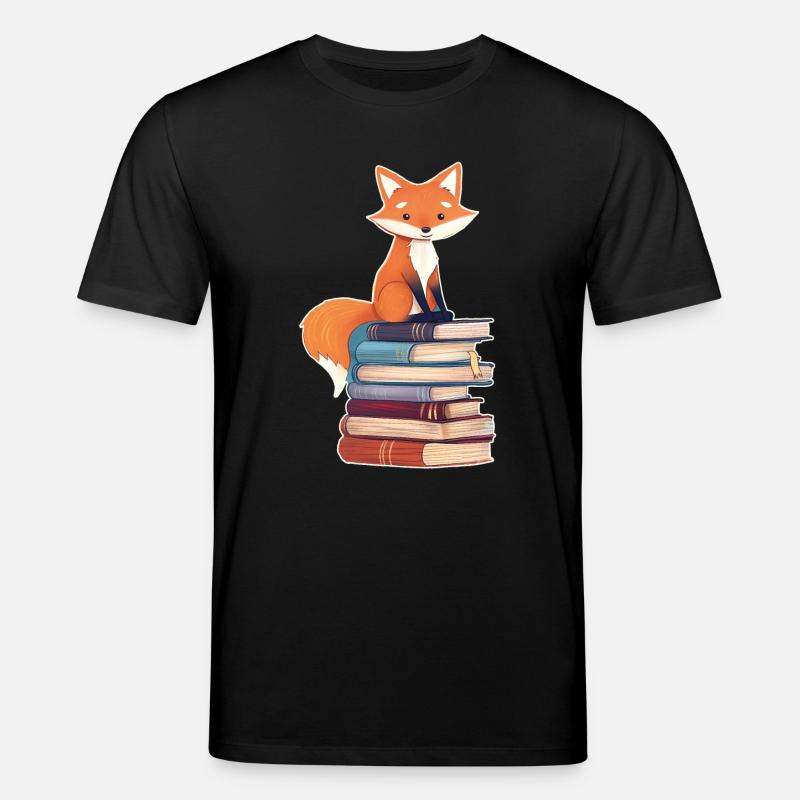 Fuchs auf Bücherstapel - Stanley/Stella Unisex Bio-T-Shirt CREATOR  - Schwarz