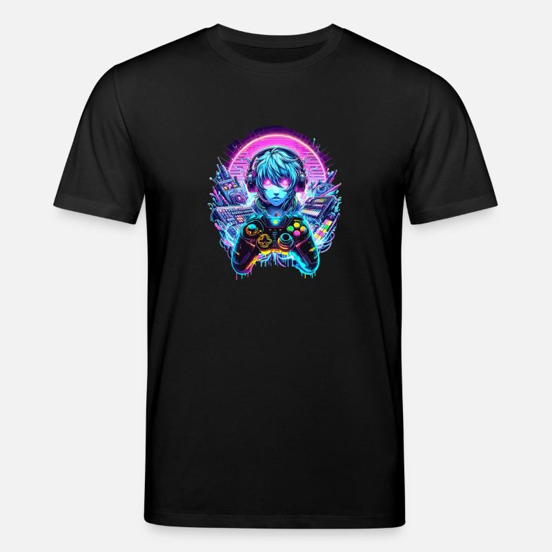 Gamer Headset Anime Synthwave Art - Stanley/Stella Unisex Bio-T-Shirt CREATOR - Schwarz