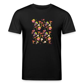 lustige Pilze Pilz Waldpilze bunt farbenfroh - Stanley/Stella Unisex Bio-T-Shirt CREATOR  - Schwarz - Vorne - Alina (178cm) & Michal (187cm)