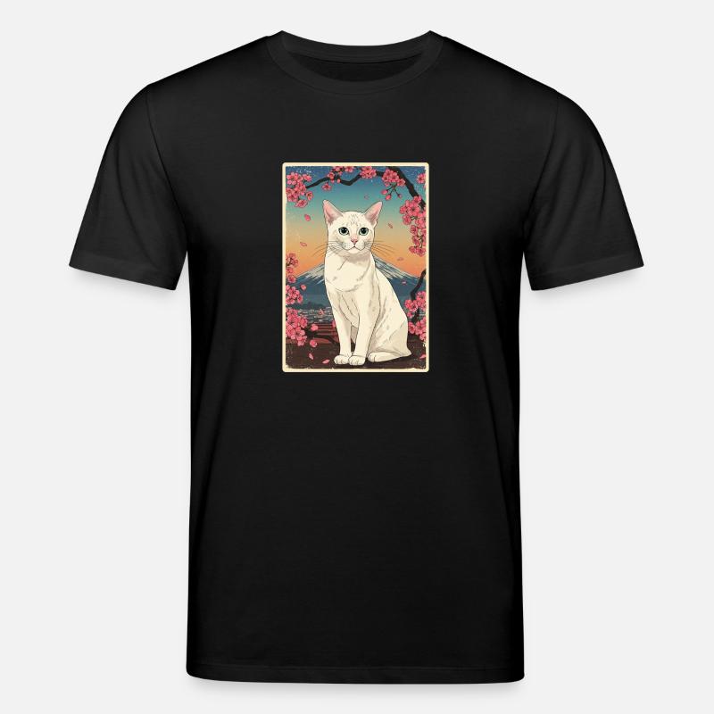 White Cat Cherry Blossom - Stanley/Stella Unisex Bio-T-Shirt CREATOR - Schwarz