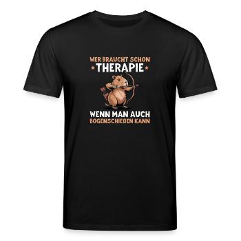 Bogenschießen Capybara - Wer braucht Therapie - Stanley/Stella Unisex Bio-T-Shirt CREATOR  - Schwarz - Vorne - Alina (178cm) & Michal (187cm)