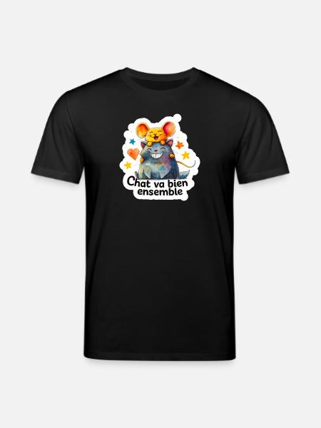 Chat et Souris Heureux Ensemble - T-shirt bio CREATOR Stanley/Stella Unisexe - noir