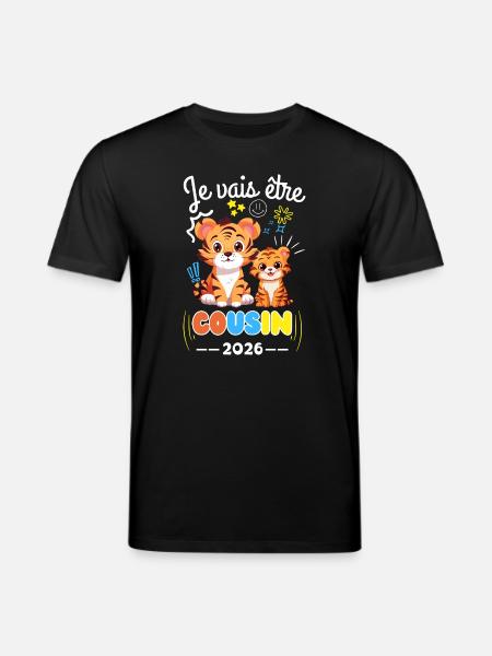 Będę kuzynką 2026 Ogłoszenie ciąży Tigera - Ekologiczna koszulka typu unisex Stanley/Stella CREATOR  - czarny