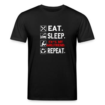 Eat. Sleep. F#*% My Girlfriend. Repeat. Tee Shirt - Stanley/Stella Unisex Bio-T-Shirt CREATOR  - Schwarz - Vorne - Alina (178cm) & Michal (187cm)