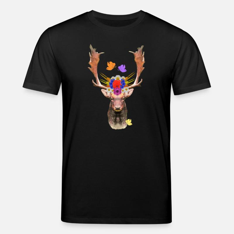 blumenmuster, hirschkopf, waldtiere - Stanley/Stella Unisex Bio-T-Shirt CREATOR  - Schwarz