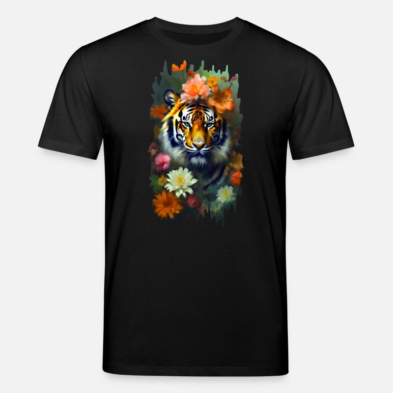 Tiger zwischen den Blumen 🌸💛 - Stanley/Stella Unisex Bio-T-Shirt CREATOR - Schwarz