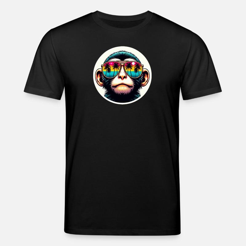 Affe Brille Palmen bunt - Stanley/Stella Unisex Bio-T-Shirt CREATOR - Schwarz