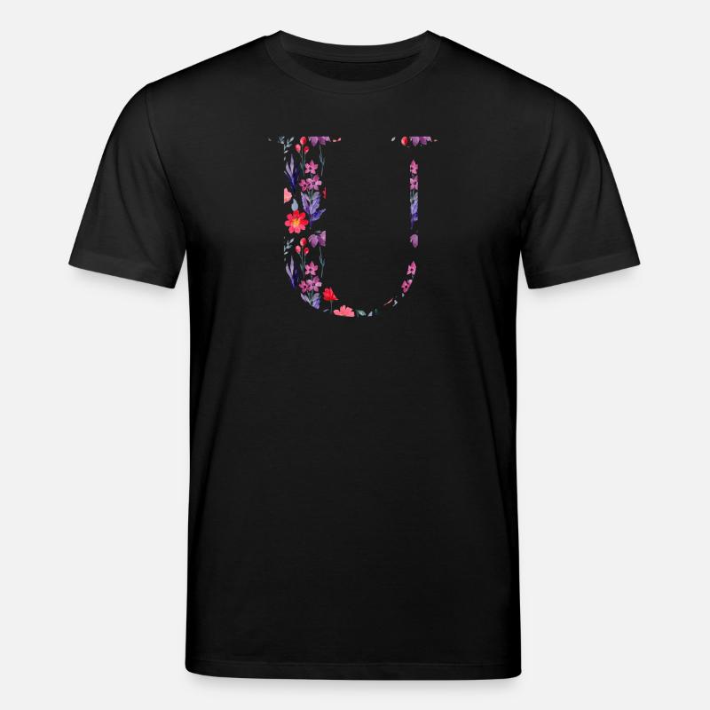 Blumen personalisierter U-Brief - Geschenkidee - Stanley/Stella Unisex Bio-T-Shirt CREATOR  - Schwarz