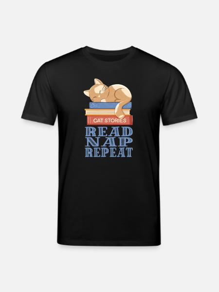 Sleeping cat and books - Stanley/Stella CREATOR Unisex Organic T-Shirt - black