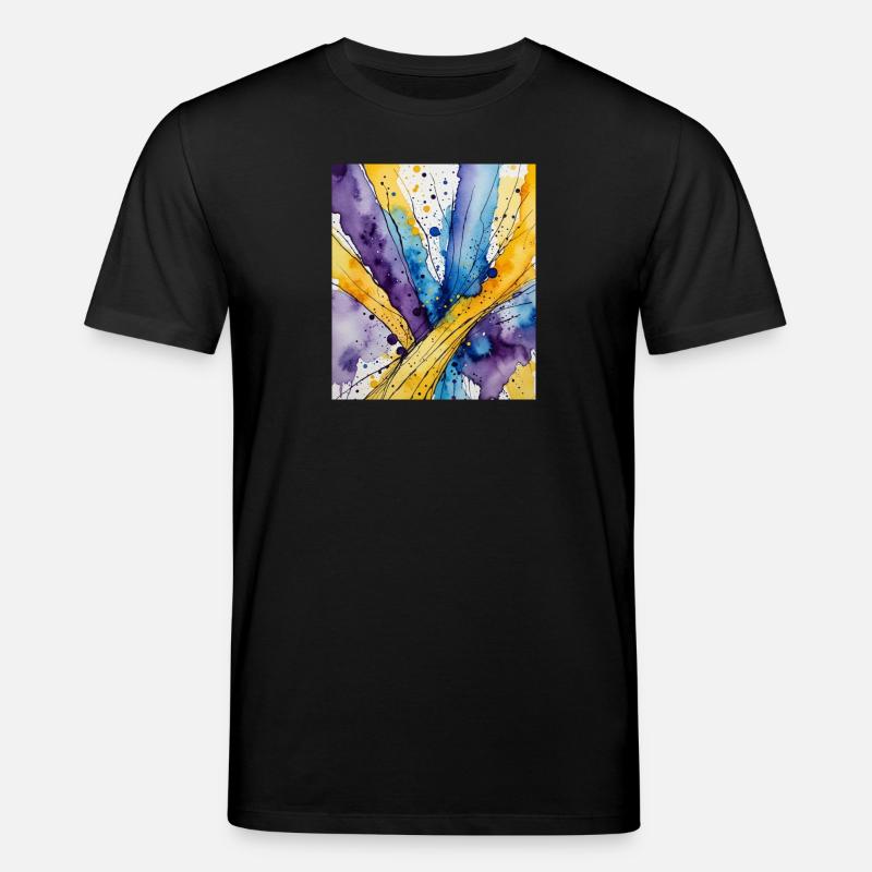 Tourbillon aquarelle Bleu, jaune, violet - T-shirt bio CREATOR Stanley/Stella Unisexe - noir