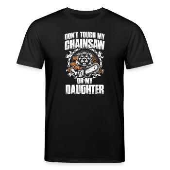 Don't touch my chainsaw Holz machen Holzfäller - Stanley/Stella Unisex Bio-T-Shirt CREATOR  - Schwarz - Vorne - Alina (178cm) & Michal (187cm)