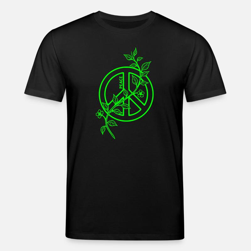 Neon Peace mit Blumenranke  - Stanley/Stella Unisex Bio-T-Shirt CREATOR  - Schwarz