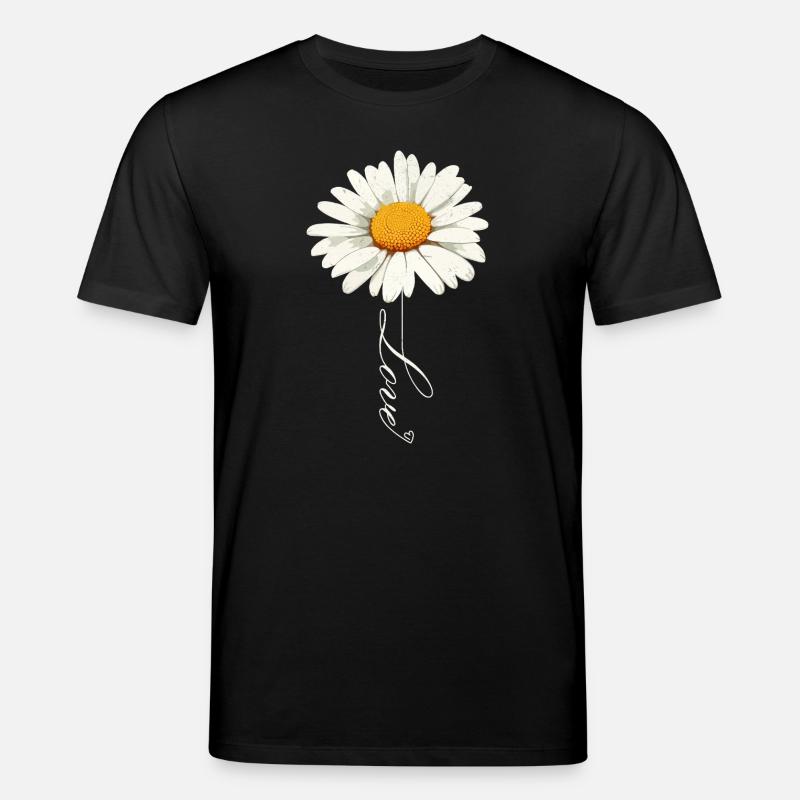 Daisy Flower with Love Script - Stanley/Stella CREATOR Unisex Organic T-Shirt - black