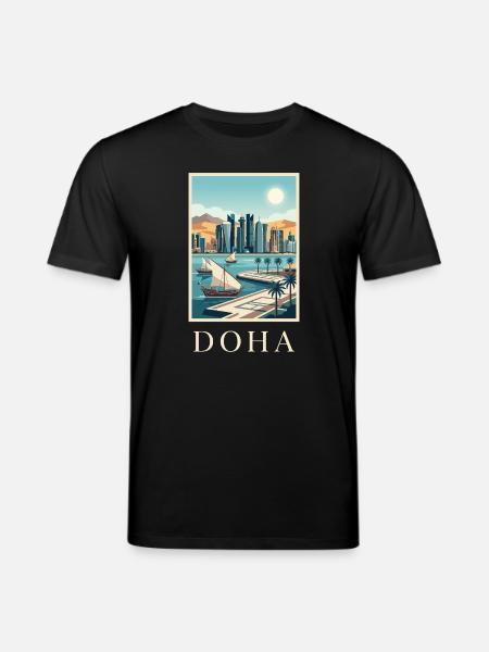 Doha Waterfront Cityscape Katar Reiseplakat - Stanley/Stella Unisex Bio-T-Shirt CREATOR  - Schwarz