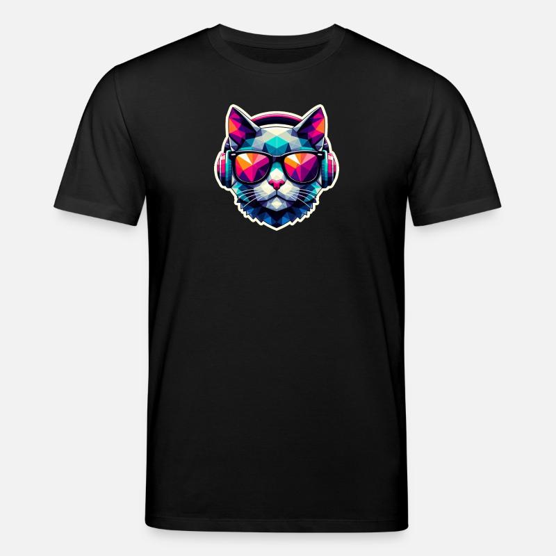 Katze Brille Kopfhörer bunt polygon - Stanley/Stella Unisex Bio-T-Shirt CREATOR  - Schwarz