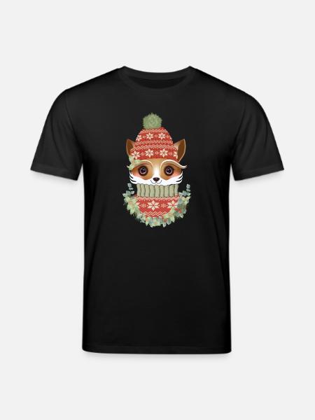 niedlicher Fuchs mit Pullover,Bommelmütze & Kranz - Stanley/Stella Unisex Bio-T-Shirt CREATOR - Schwarz