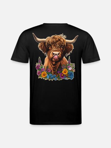 Hochlandrind mit Blumen - Stanley/Stella Unisex Bio-T-Shirt CREATOR - Schwarz