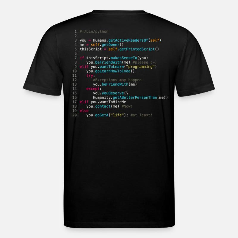 Sei mit Programmierern befreundet (in Python) - Stanley/Stella Unisex Bio-T-Shirt CREATOR  - Schwarz